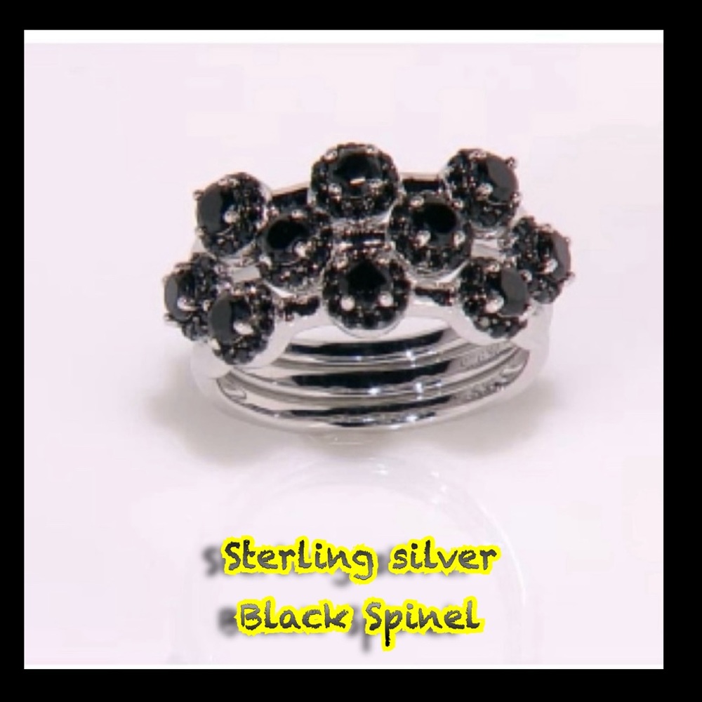 💕Sterling Silver, Black spinel, ring. Three piece